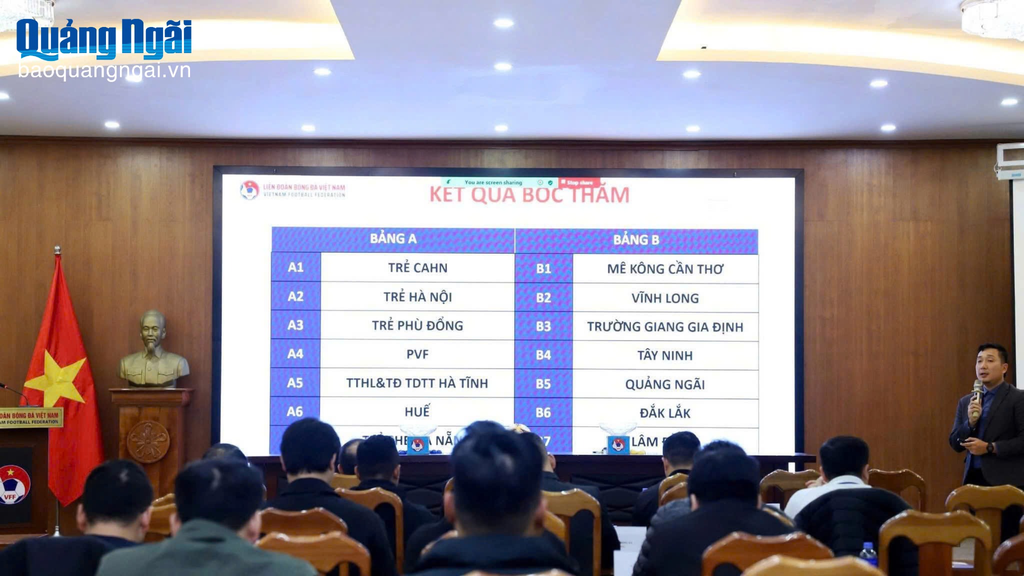 Câu lạc bộ Quảng Ngãi nằm ở bảng B Giải bóng đá hạng Nhì quốc gia 2026